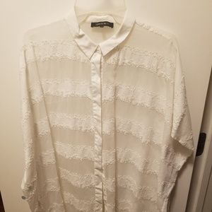 Oversized White Lace Button-Down